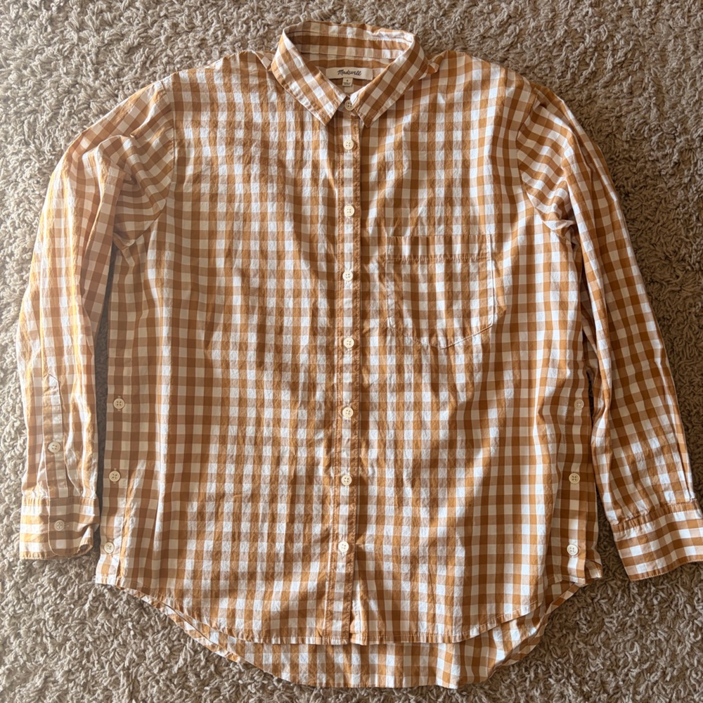 Madewell Tan and White Checkered Shirt